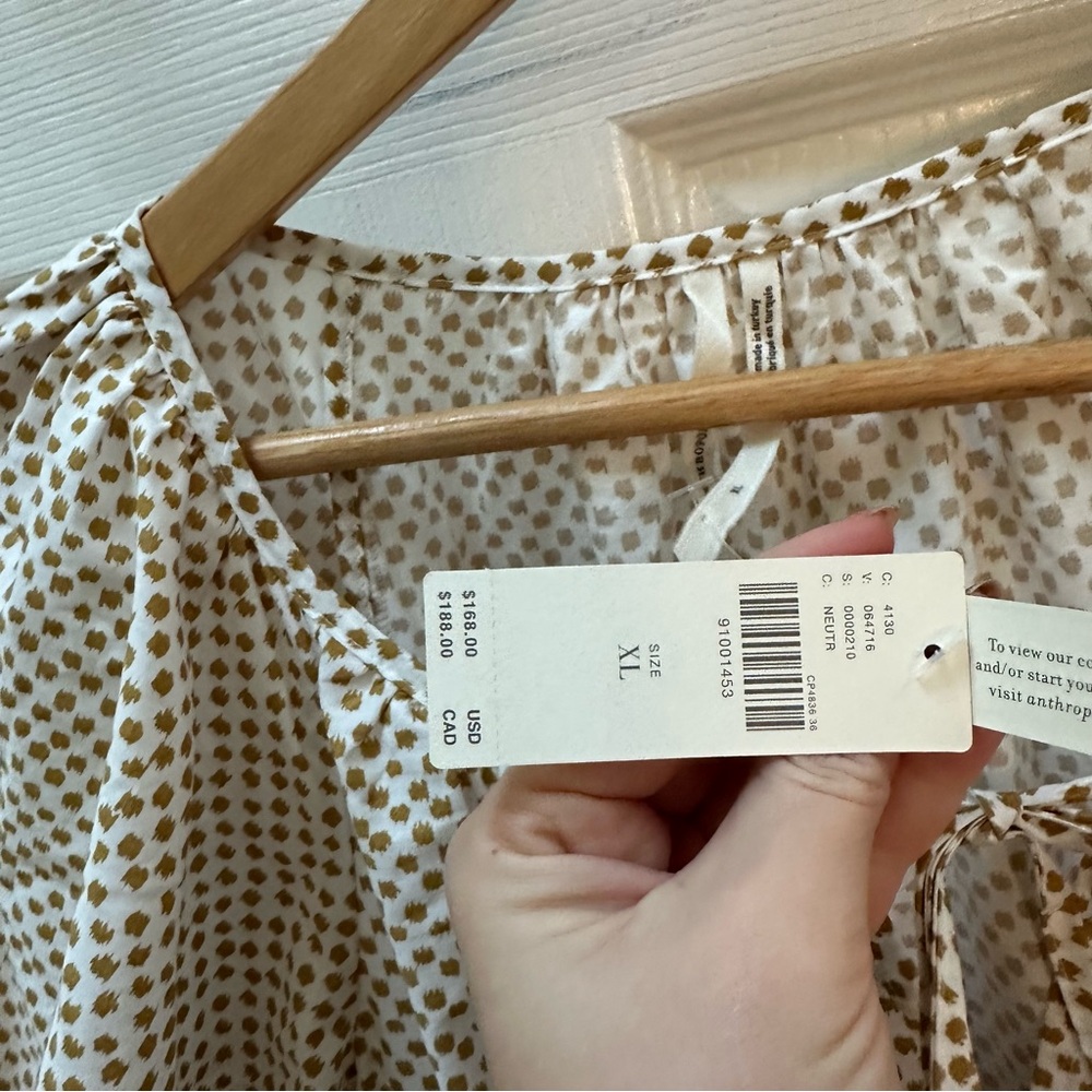 Anthropologie The Somerset Maxi Dress Puff-Sleeve Edition white tan polka dot XL - Picture 6 of 12